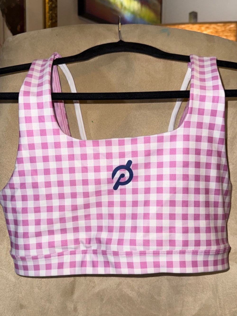 Peloton Pink and White Gingham Sports Bra size M